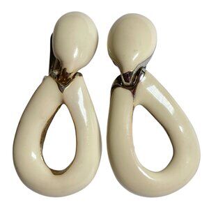 Vintage ICING Sensitive Ears Clip On Earrings White Cream Enamel Door Knocker
